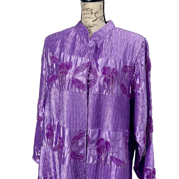 Vintage 90s Roaman’s Purple Satin Sequin Open Jacket Formal Coat Topper Sz 18 - Picture 2 of 10